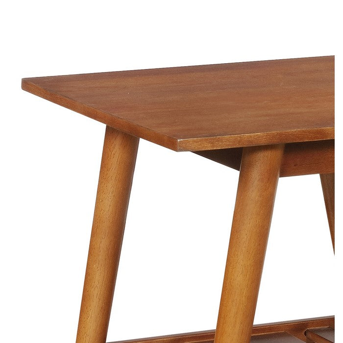 Wooden End table with Angled Legs and Open Shelf Storage, Brown