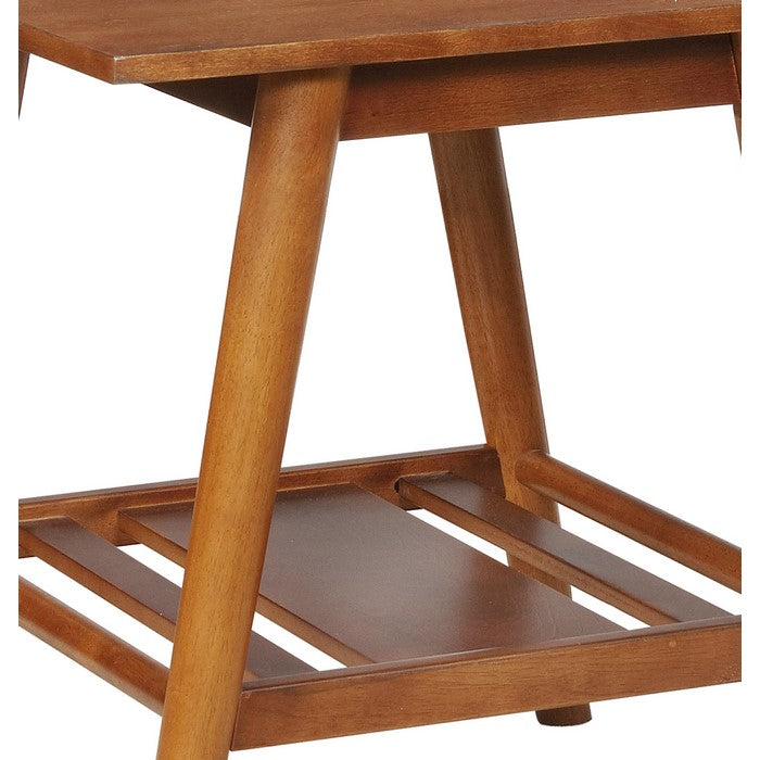 Wooden End table with Angled Legs and Open Shelf Storage, Brown