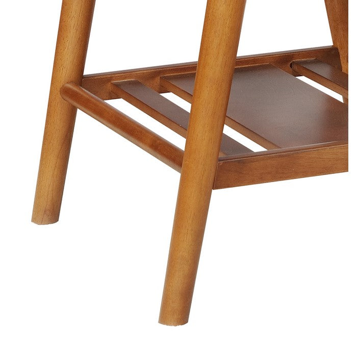 Wooden End table with Angled Legs and Open Shelf Storage, Brown