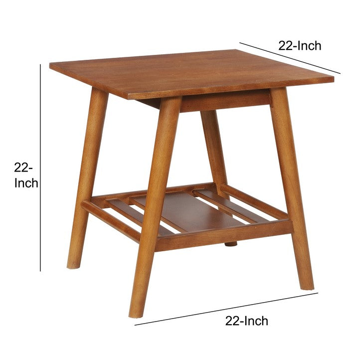 Wooden End table with Angled Legs and Open Shelf Storage, Brown