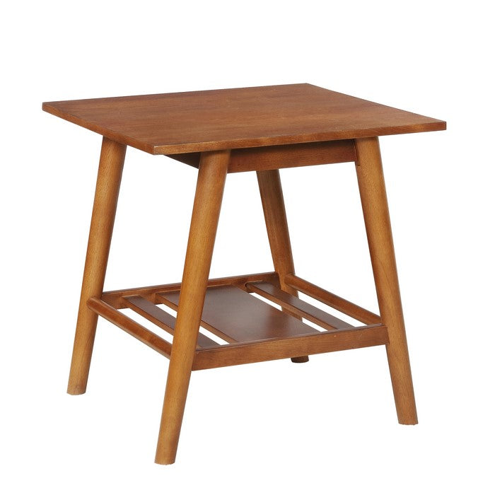 Wooden End table with Angled Legs and Open Shelf Storage, Brown