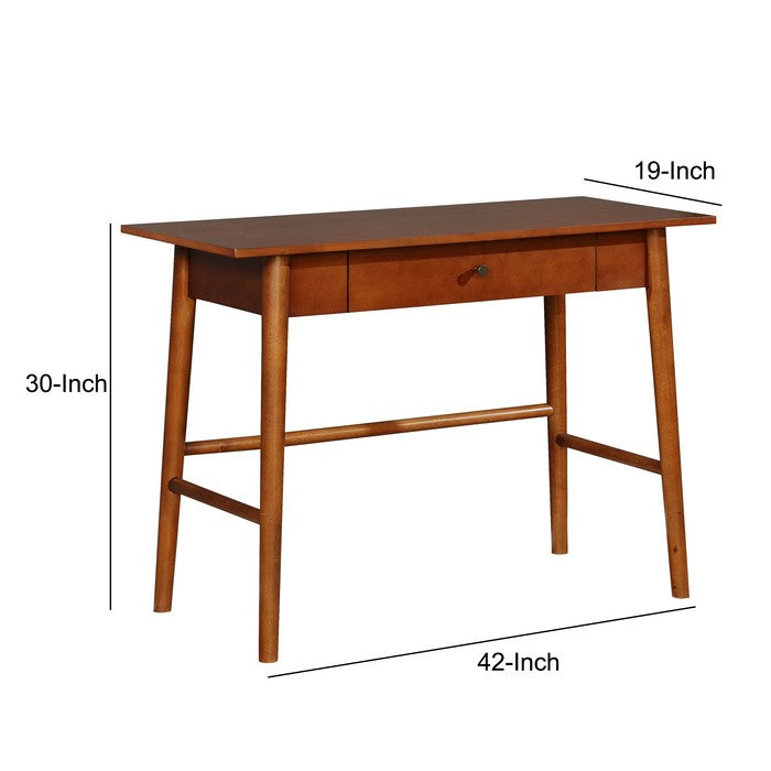 Transitional Wooden Desk with Angled Legs and Spacious Drawer, Brown