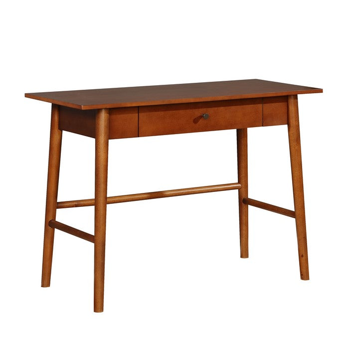 Transitional Wooden Desk with Angled Legs and Spacious Drawer, Brown