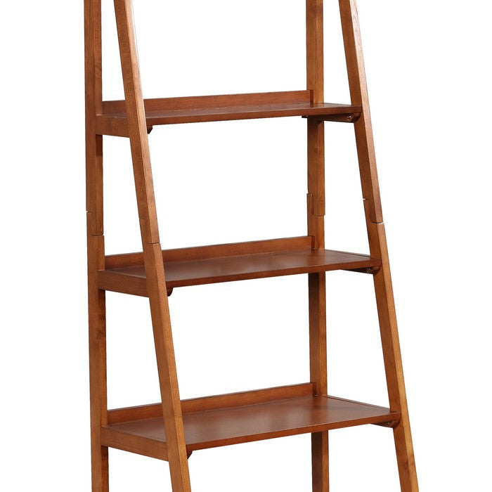 Ladder Style Wooden Bookcase with 5 Spacious Shelves, Brown