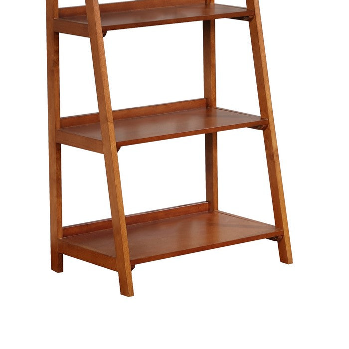 Ladder Style Wooden Bookcase with 5 Spacious Shelves, Brown