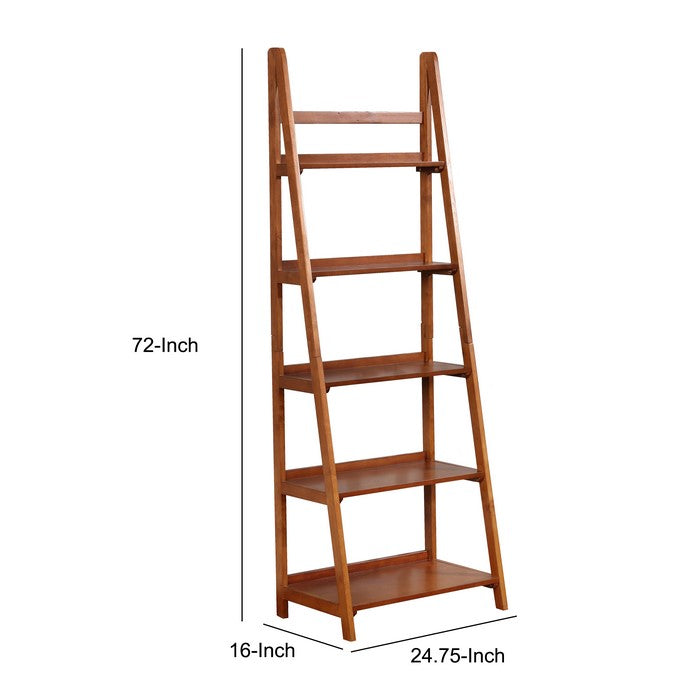 Ladder Style Wooden Bookcase with 5 Spacious Shelves, Brown
