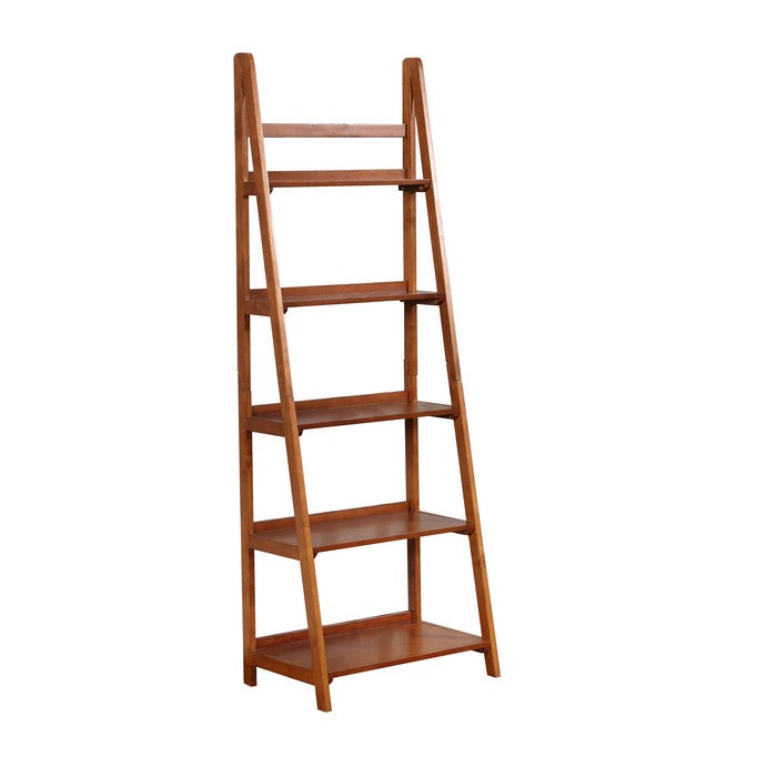 Ladder Style Wooden Bookcase with 5 Spacious Shelves, Brown