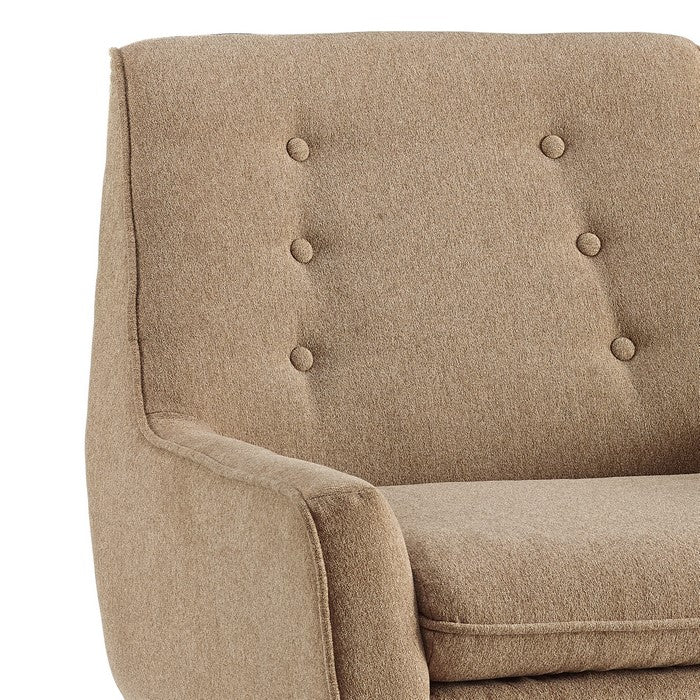 Fabric Upholstered Button Tufted Wooden Chair, Beige and Brown