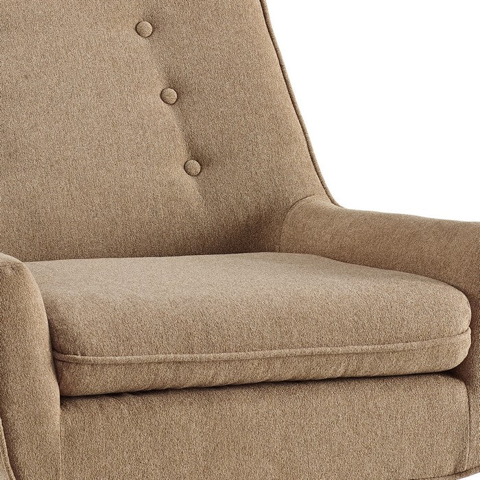Fabric Upholstered Button Tufted Wooden Chair, Beige and Brown