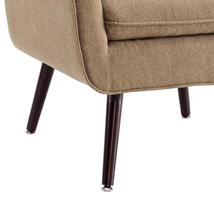 Fabric Upholstered Button Tufted Wooden Chair, Beige and Brown