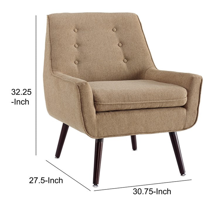 Fabric Upholstered Button Tufted Wooden Chair, Beige and Brown