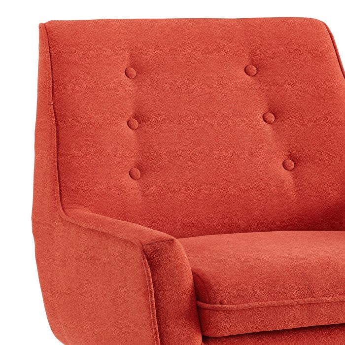 Fabric Upholstered Button Tufted Wooden Chair, Red and Brown