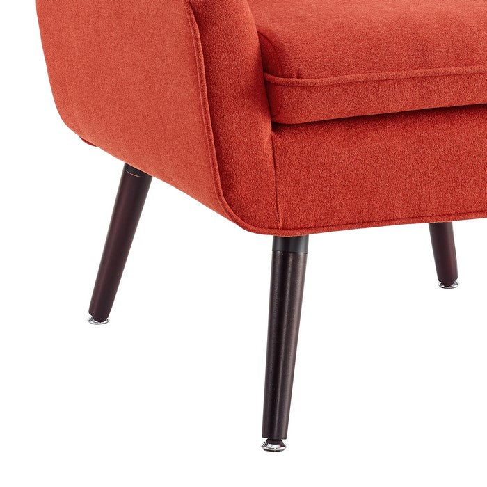Fabric Upholstered Button Tufted Wooden Chair, Red and Brown