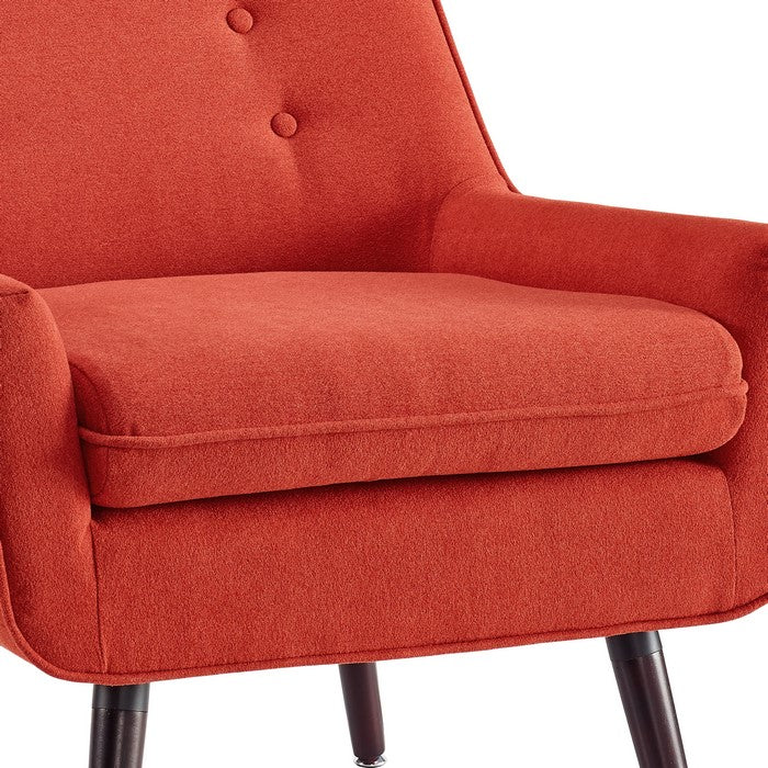 Fabric Upholstered Button Tufted Wooden Chair, Red and Brown