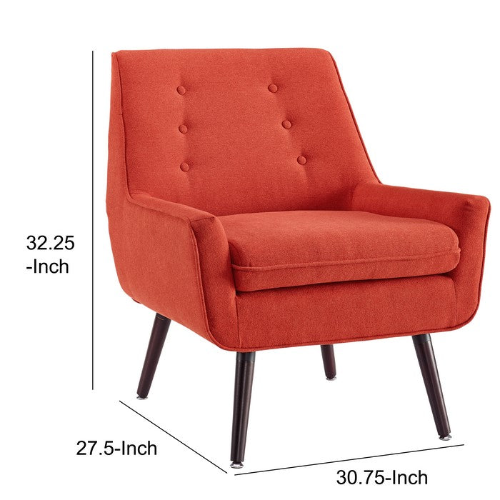 Fabric Upholstered Button Tufted Wooden Chair, Red and Brown