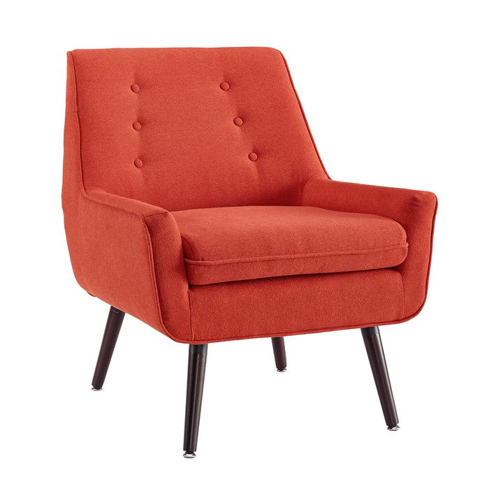 Fabric Upholstered Button Tufted Wooden Chair, Red and Brown