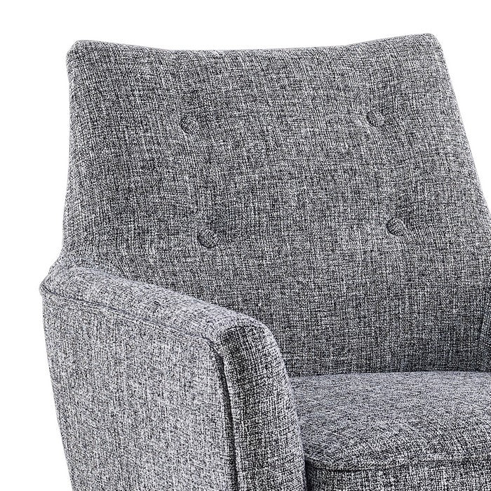 Fabric Upholstered Button Tufted Wooden Chair, Gray and Black