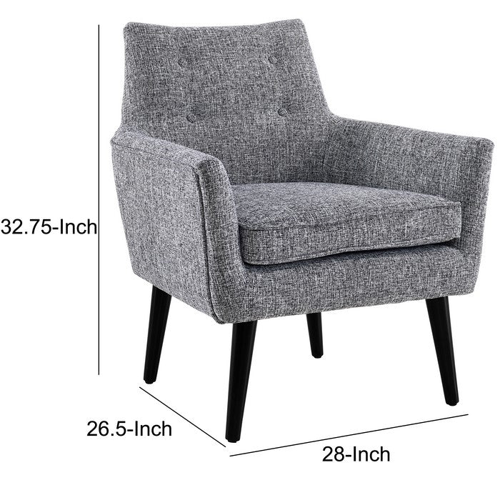 Fabric Upholstered Button Tufted Wooden Chair, Gray and Black
