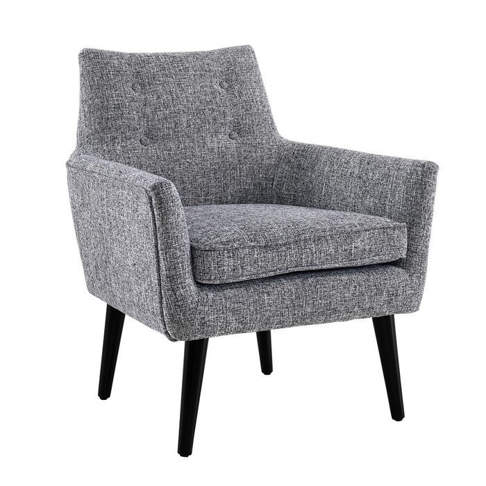 Fabric Upholstered Button Tufted Wooden Chair, Gray and Black