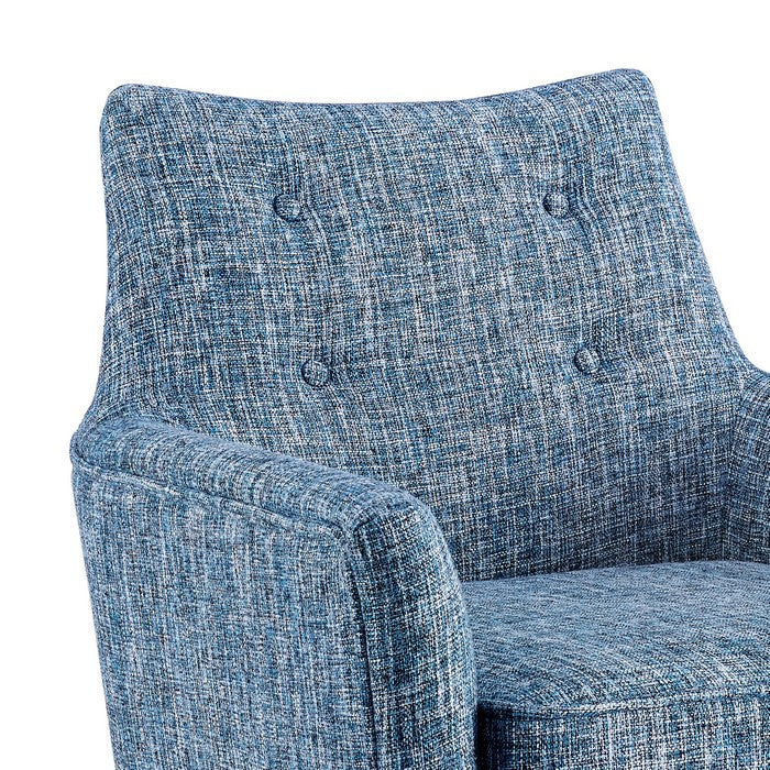 Fabric Upholstered Button Tufted Wooden Chair, Blue and Brown