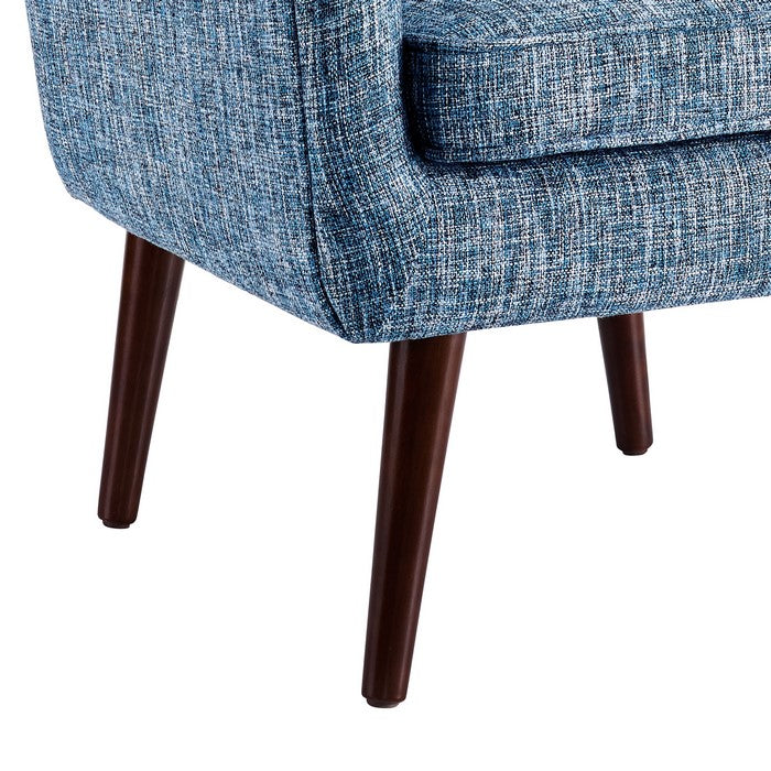 Fabric Upholstered Button Tufted Wooden Chair, Blue and Brown