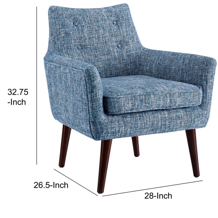 Fabric Upholstered Button Tufted Wooden Chair, Blue and Brown
