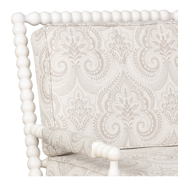 Wooden Spool Turned Accent Chair with Reversible Cushion, White