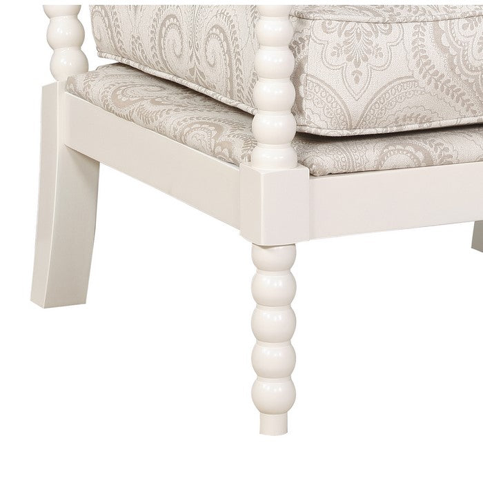 Wooden Spool Turned Accent Chair with Reversible Cushion, White