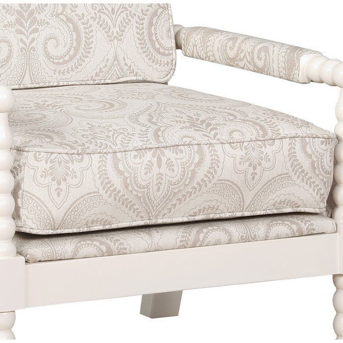 Wooden Spool Turned Accent Chair with Reversible Cushion, White