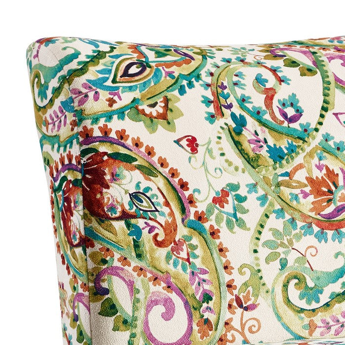 Fabric Upholstered Wooden Slipper Chair with Floral Motif, Multicolor