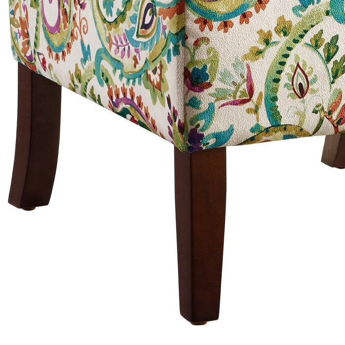Fabric Upholstered Wooden Slipper Chair with Floral Motif, Multicolor