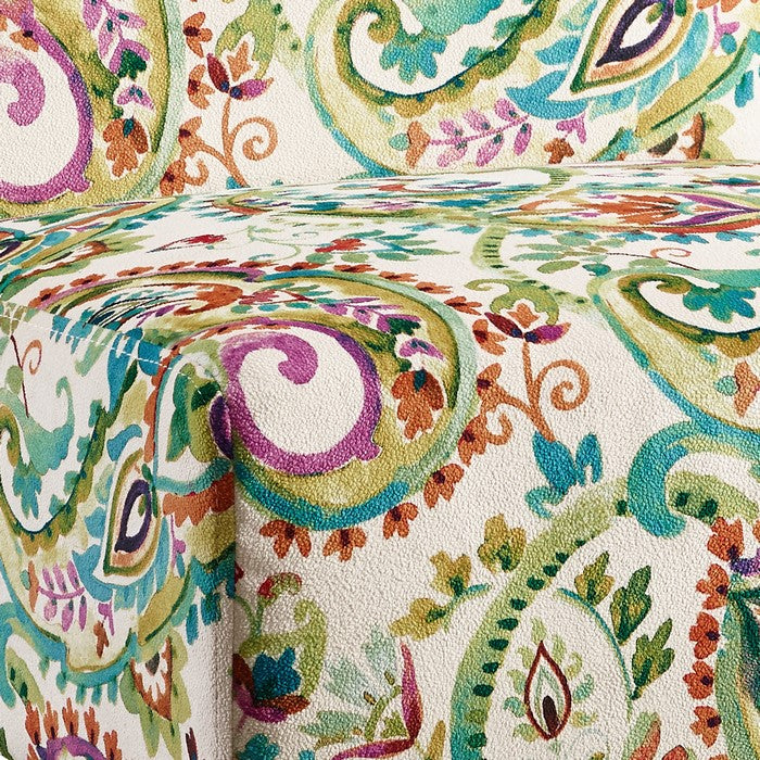 Fabric Upholstered Wooden Slipper Chair with Floral Motif, Multicolor