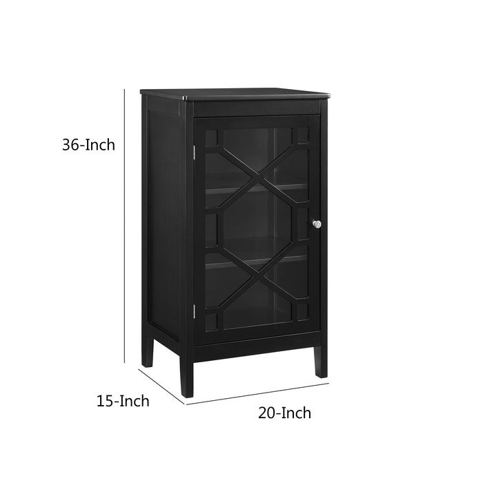 Transitional Wood and Glass Cabinet with Three Shelves, Small, Black