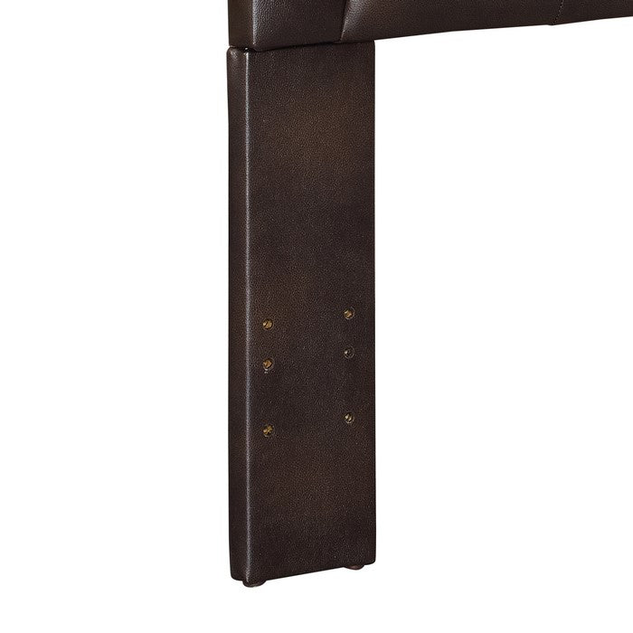 Leatherette Queen Size Headboard with Button Tufting Details, Brown