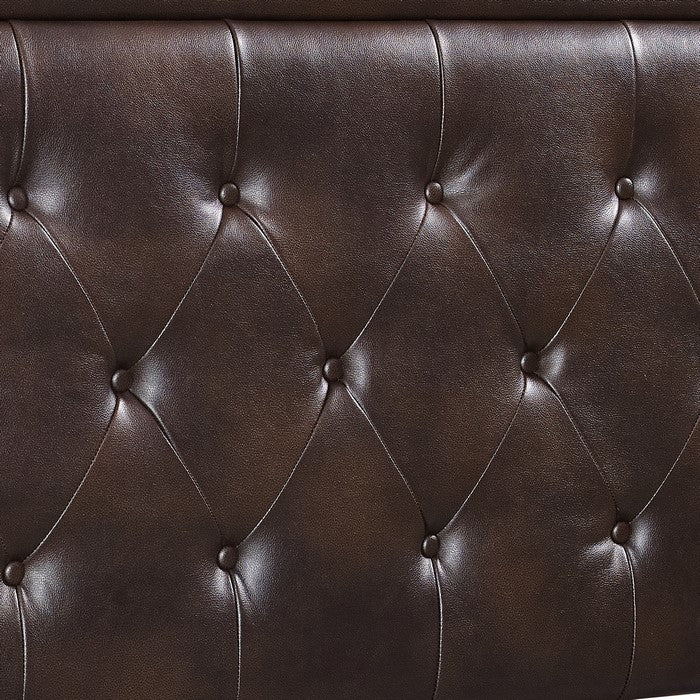 Leatherette Queen Size Headboard with Button Tufting Details, Brown