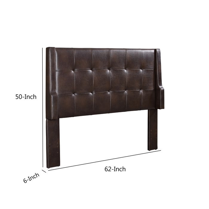 Leatherette Queen and Full Size Headboard with Tufted Details, Brown
