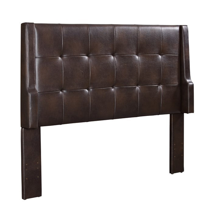 Leatherette Queen and Full Size Headboard with Tufted Details, Brown
