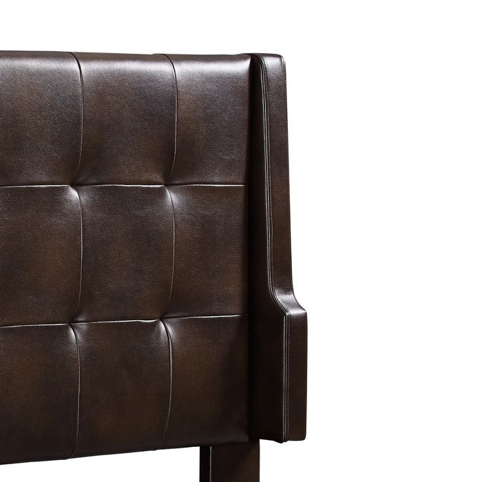 Leatherette King Size Headboard with Tufted Detailings, Brown