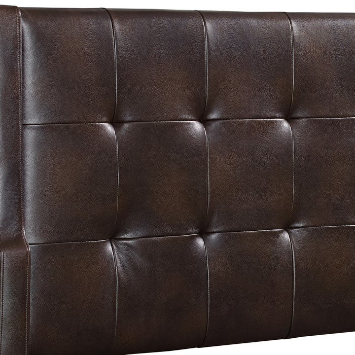 Leatherette King Size Headboard with Tufted Detailings, Brown