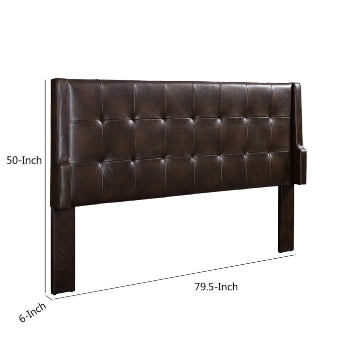 Leatherette King Size Headboard with Tufted Detailings, Brown