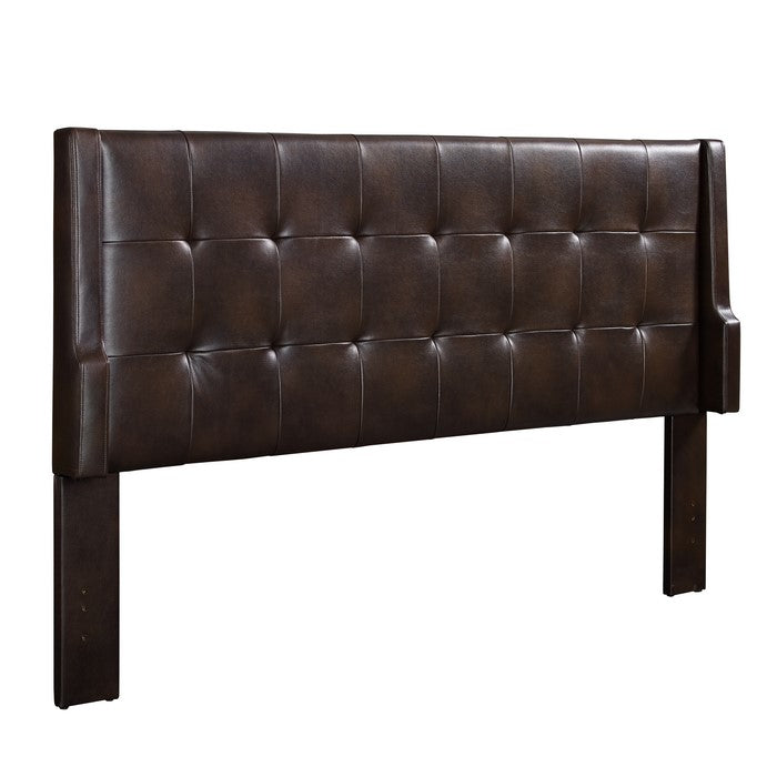 Leatherette King Size Headboard with Tufted Detailings, Brown