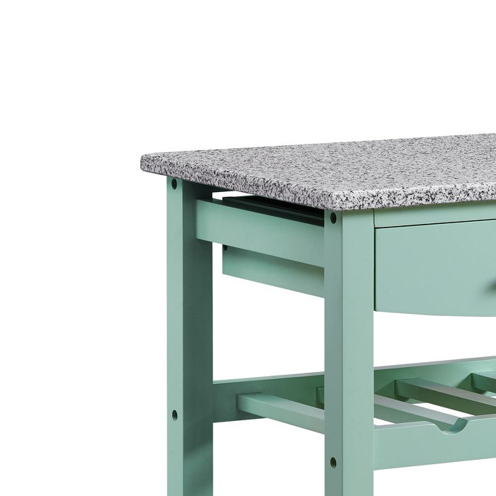 Contemporary Style Kitchen Island with Granite Top and Casters, Green