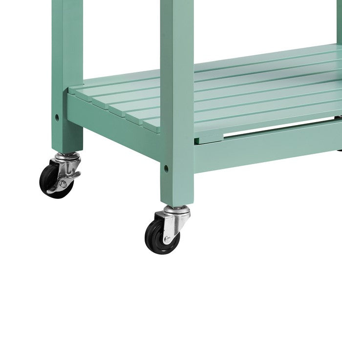 Contemporary Style Kitchen Island with Granite Top and Casters, Green