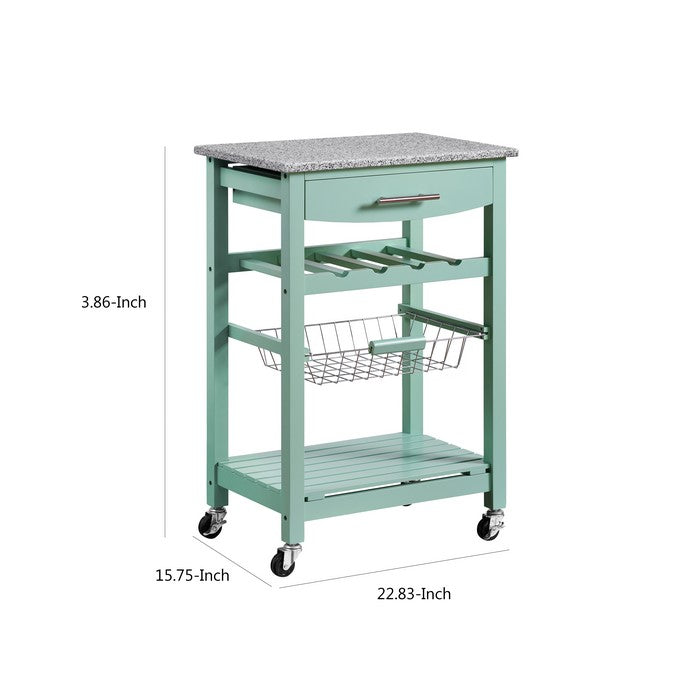 Contemporary Style Kitchen Island with Granite Top and Casters, Green