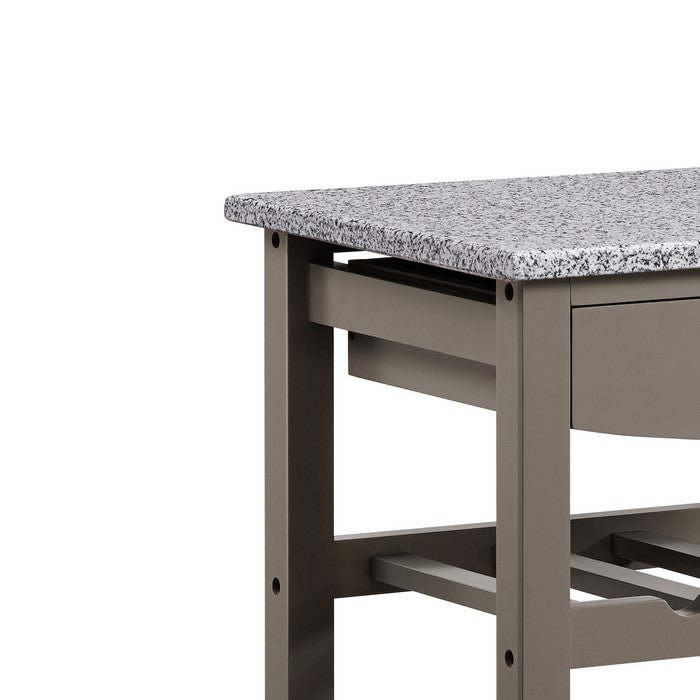 Contemporary Style Kitchen Island with Granite Top and Casters, Gray