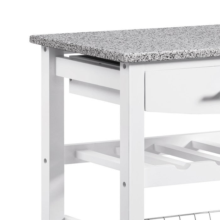 Contemporary Style Kitchen Island with Granite Top and Casters, White