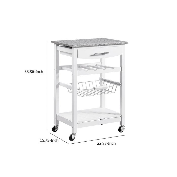 Contemporary Style Kitchen Island with Granite Top and Casters, White