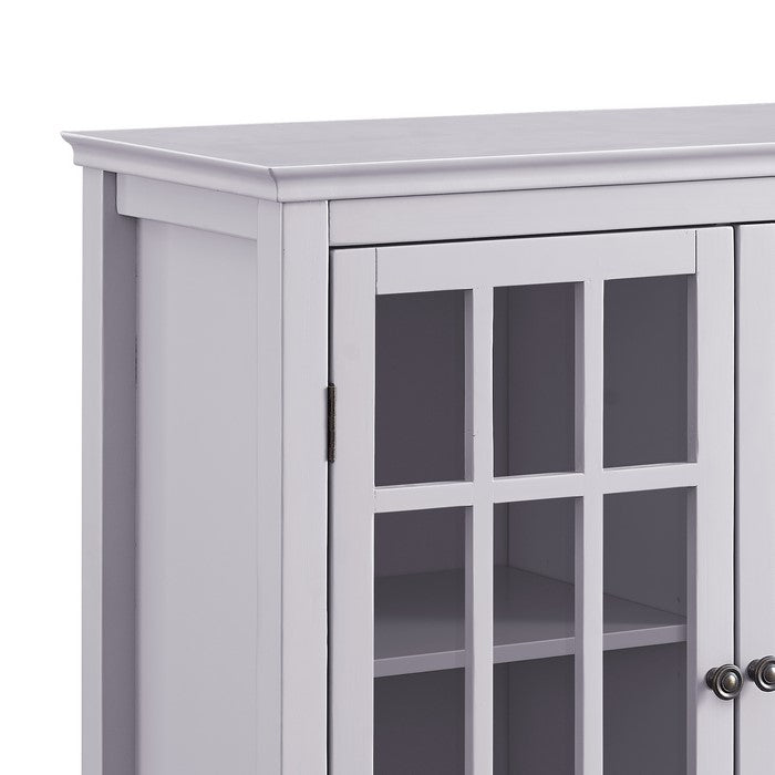 Wooden Double Door Cabinet with 4 Compartments and Tapered Legs, Gray