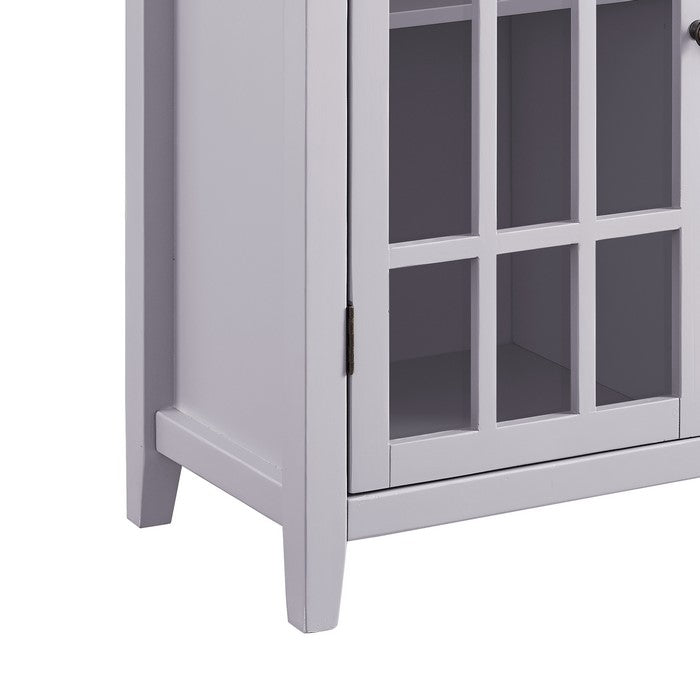 Wooden Double Door Cabinet with 4 Compartments and Tapered Legs, Gray