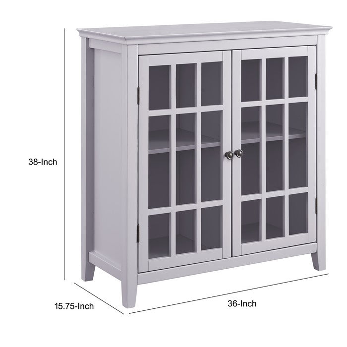 Wooden Double Door Cabinet with 4 Compartments and Tapered Legs, Gray